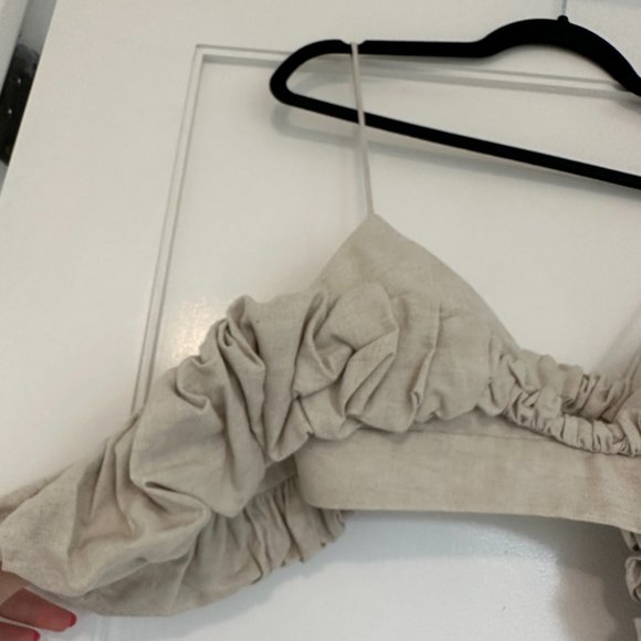 Jacquemus Le Haut Pampelonne Linen Crop Top Gathered Ruffles Sz 36 in Natural - Picture 9 of 13